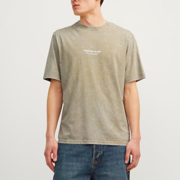 JACK & JONES Tricou 'JORVesterbro'  gri taupe / alb