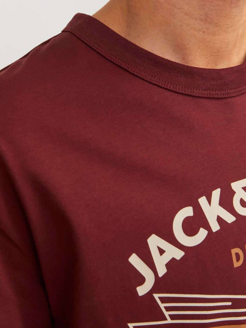 JACK & JONES Tricou 'MICK'  sepie / roșu merlot / alb