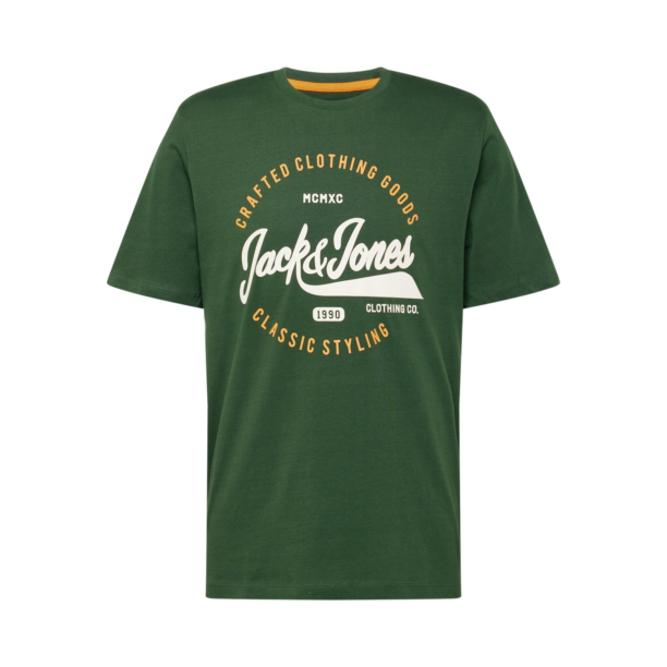 JACK & JONES Tricou 'MIKK'  verde închis / portocaliu deschis / alb