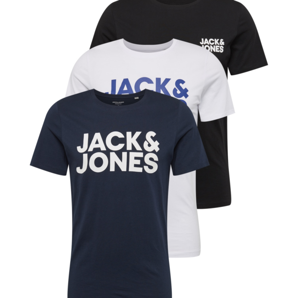 JACK & JONES Tricou  albastru marin / albastru gențiană / negru / alb