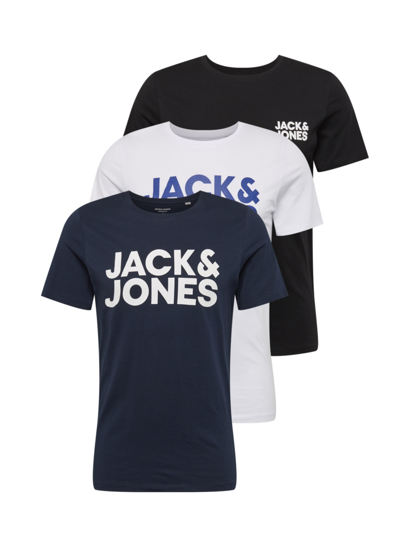 JACK & JONES Tricou  albastru marin / albastru gențiană / negru / alb