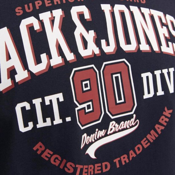 Original JACK & JONES Tricou  albastru marin / roșu ruginiu / alb