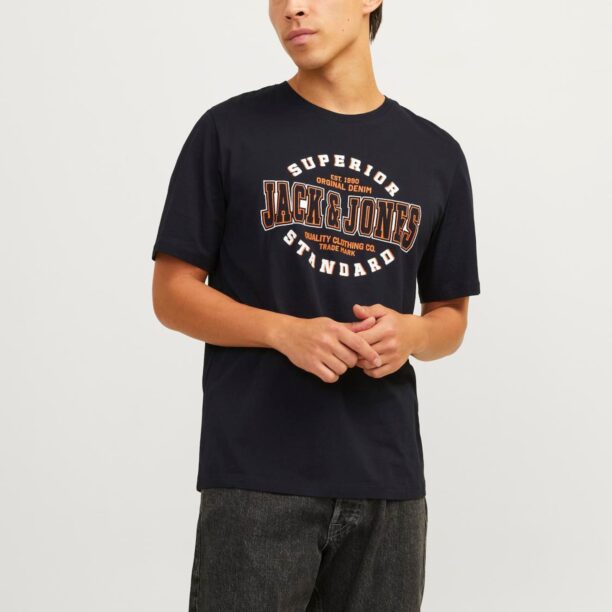 JACK & JONES Tricou  portocaliu / negru / alb