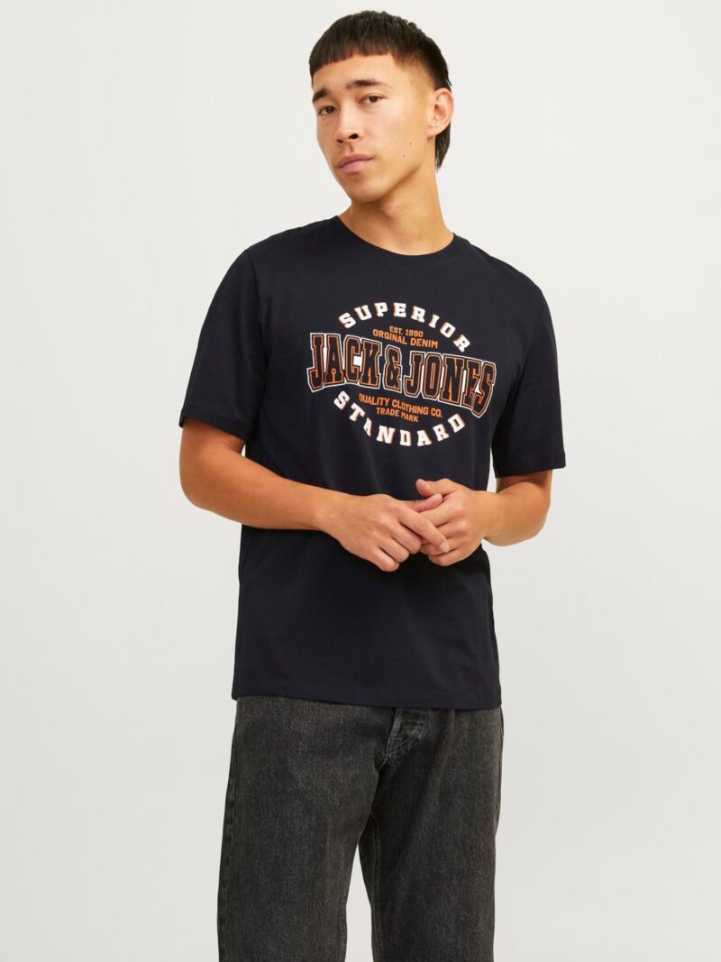 JACK & JONES Tricou  portocaliu / negru / alb