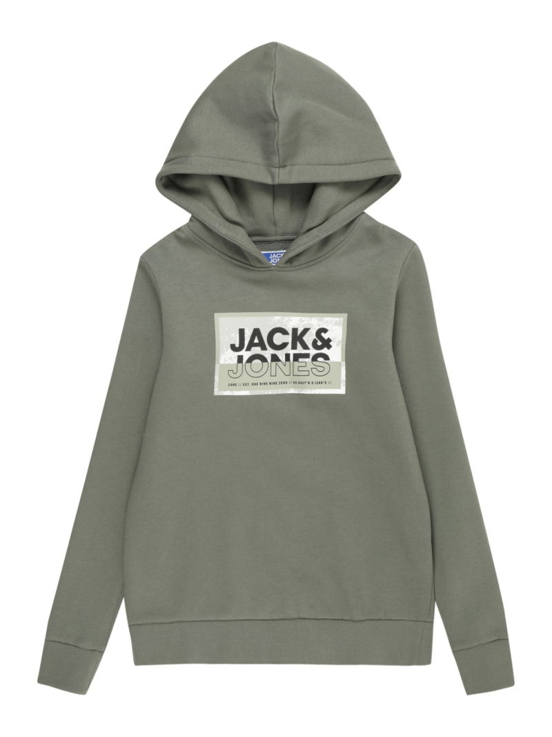 Jack & Jones Junior Bluză de molton 'JCOLogan'  oliv / verde pastel / negru / alb