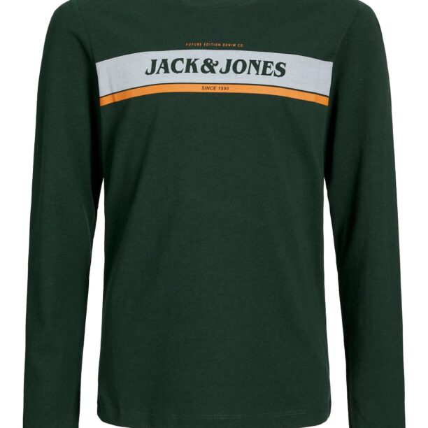 Jack & Jones Junior Tricou 'Alex'  verde închis / portocaliu deschis / alb