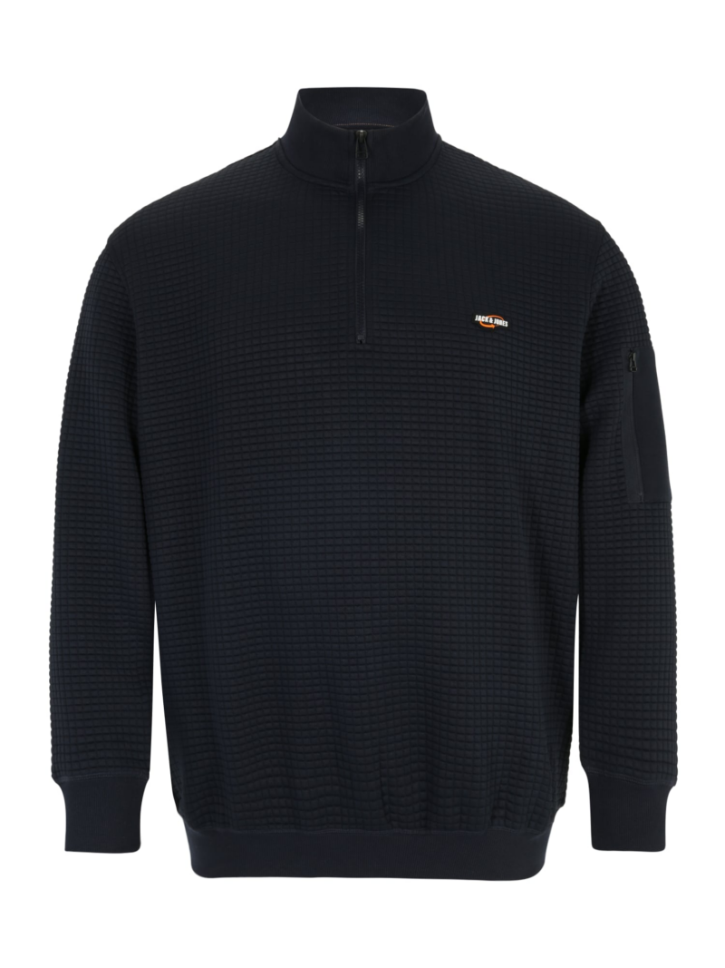 Jack & Jones Plus Bluză de molton 'BLACK'  bleumarin / portocaliu / alb