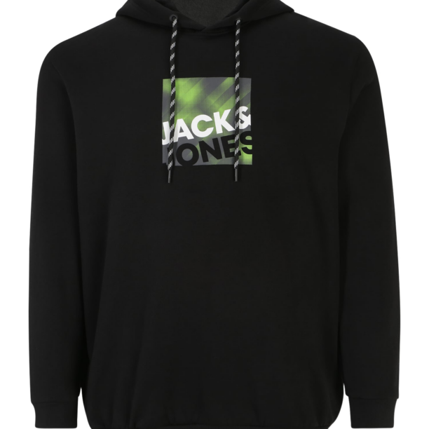 Jack & Jones Plus Bluză de molton 'LOGAN'  verde deschis / negru / alb