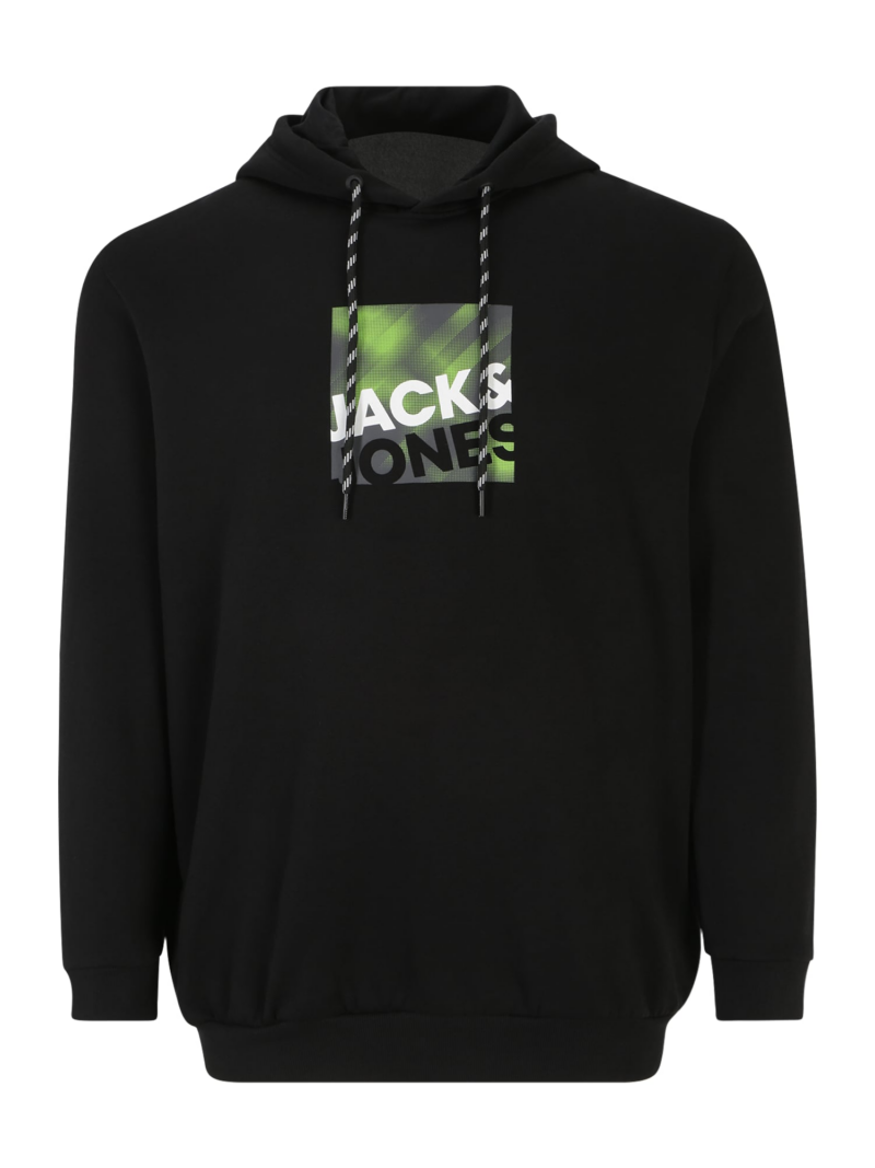 Jack & Jones Plus Bluză de molton 'LOGAN'  verde deschis / negru / alb