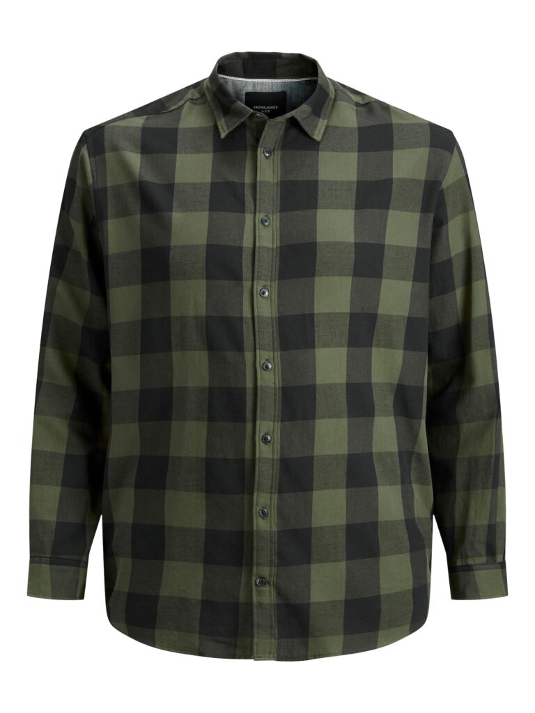 Jack & Jones Plus Cămașă 'JJEGINGHAM'  gri / verde închis