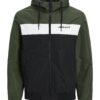 Jack & Jones Plus Geacă de primăvară-toamnă 'Rush'  verde închis / negru / alb