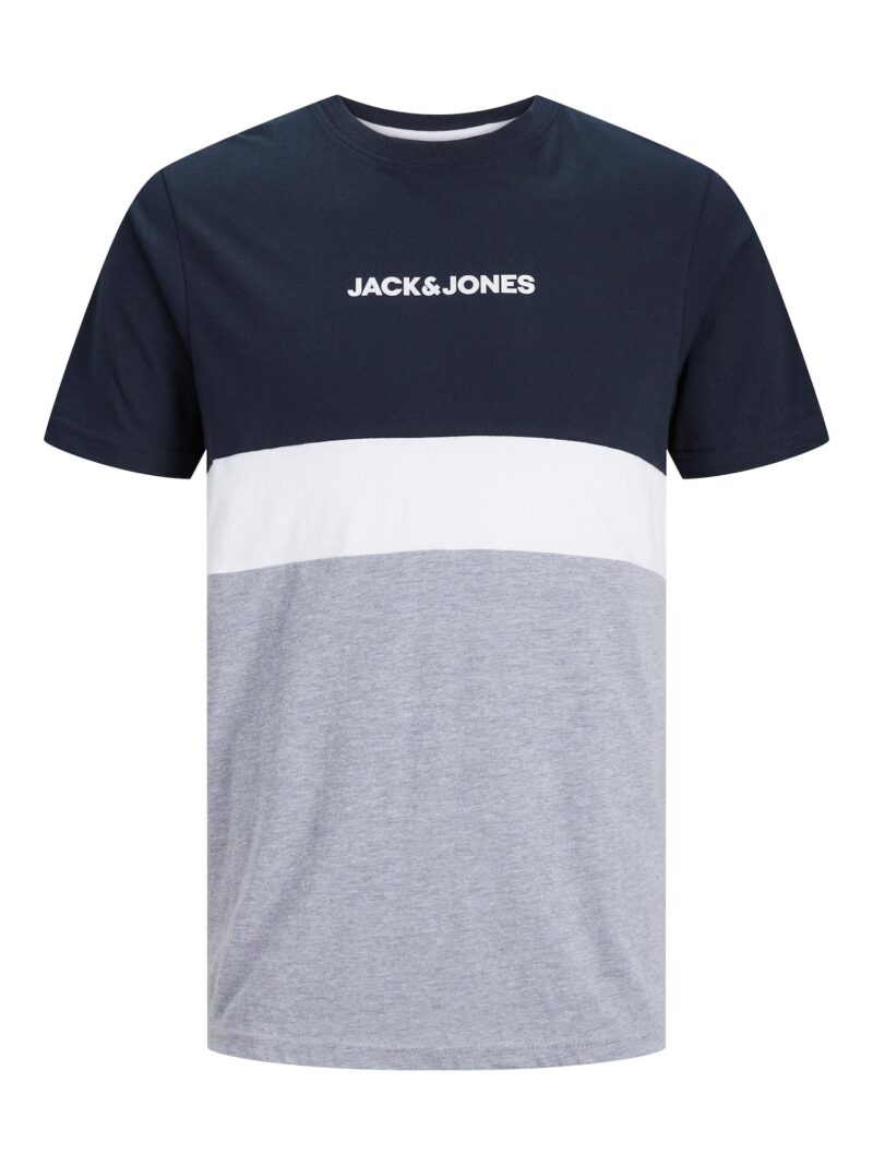 Jack & Jones Plus Tricou 'JJEReid'  bleumarin / gri amestecat / alb