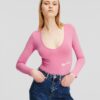 KARL LAGERFELD JEANS Tricou body  roz / alb