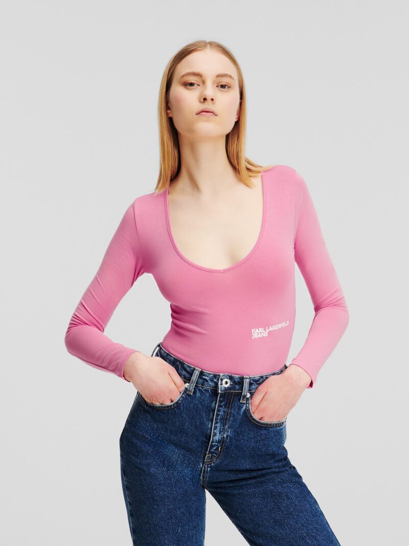 KARL LAGERFELD JEANS Tricou body  roz / alb