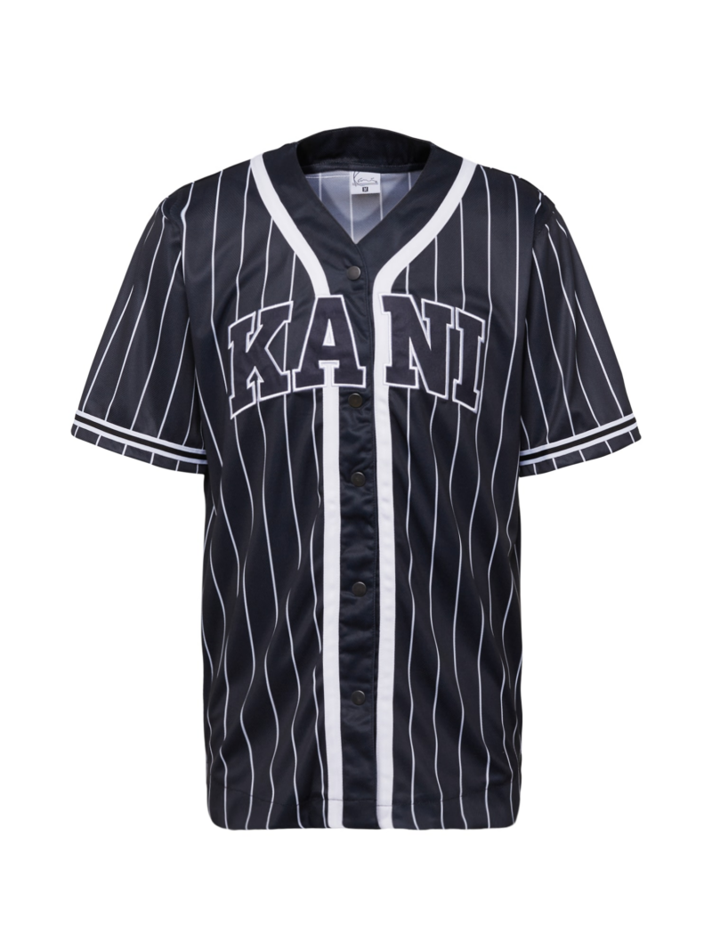 Karl Kani Tricou 'Serif Pinstripe'  negru / alb