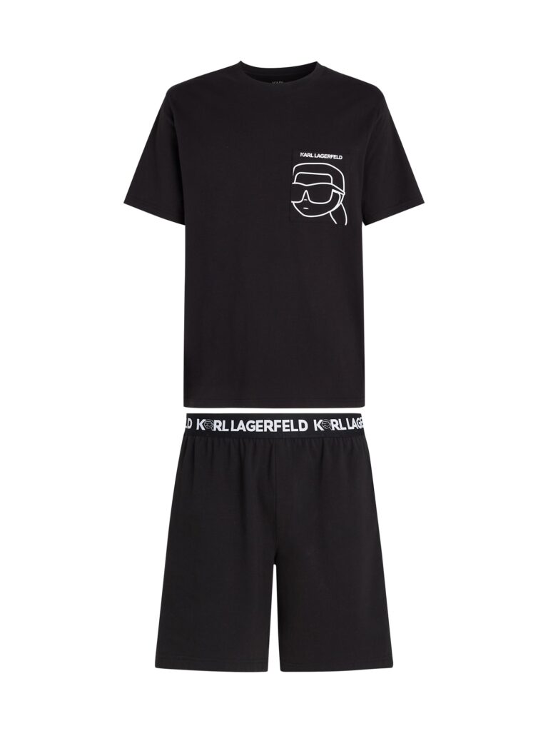 Karl Lagerfeld Pijama scurtă  negru / alb