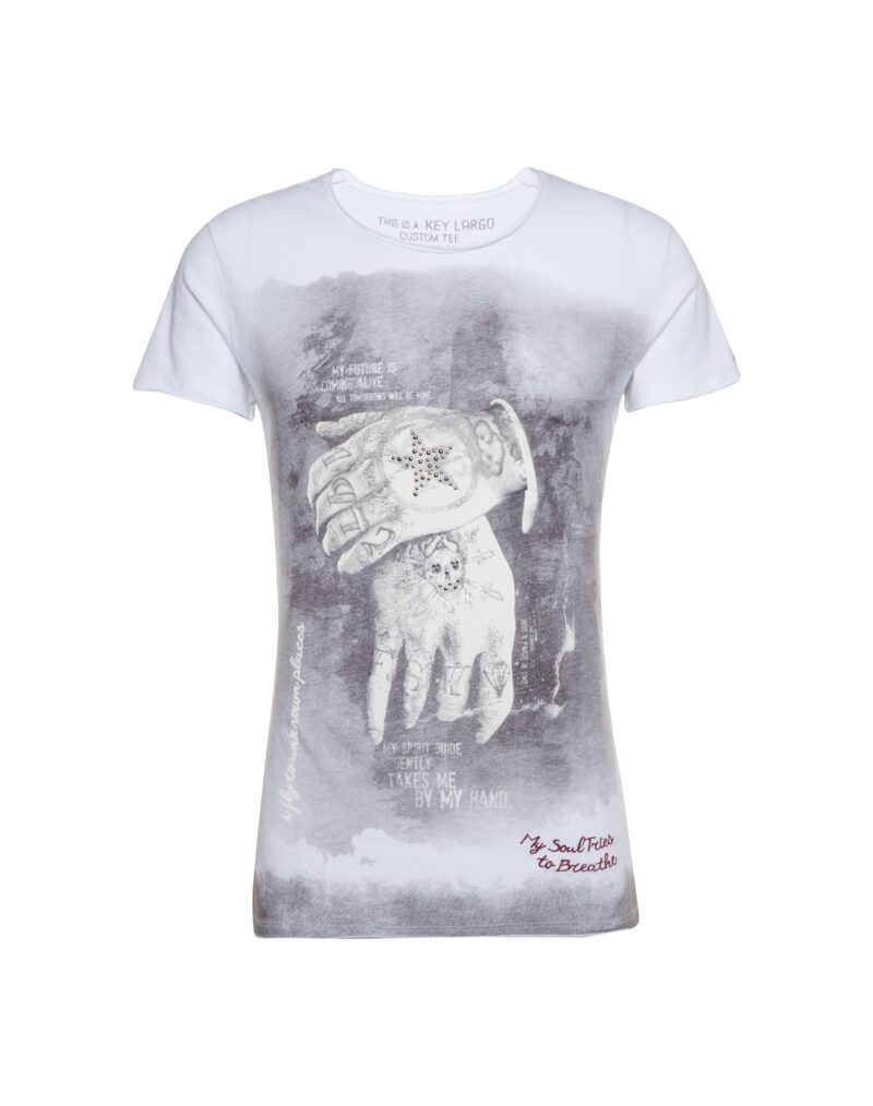 Key Largo Tricou 'MT ALIVE round'  gri / alb