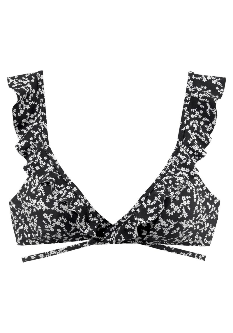 LASCANA Sutien costum de baie 'Meadow'  negru / alb