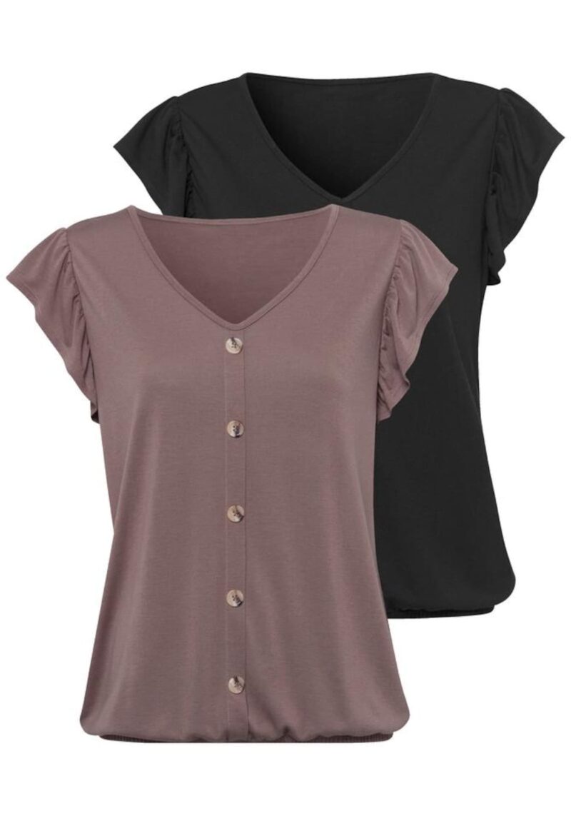 LASCANA Tricou  gri taupe / negru