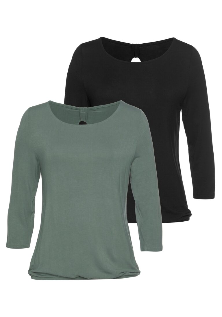 LASCANA Tricou  verde închis / negru