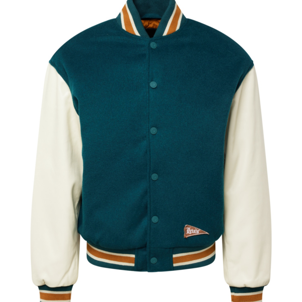 LEVI'S ® Geacă de primăvară-toamnă 'Coit Letterman'  verde petrol / portocaliu / alb