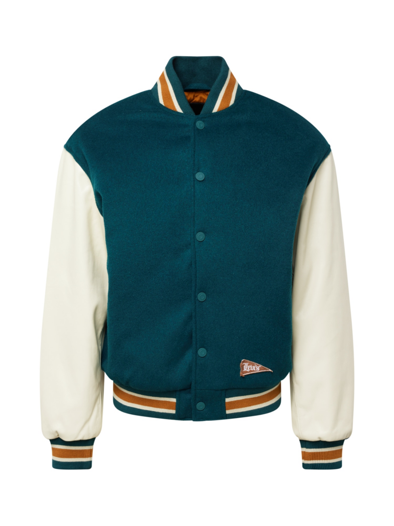 LEVI'S ® Geacă de primăvară-toamnă 'Coit Letterman'  verde petrol / portocaliu / alb