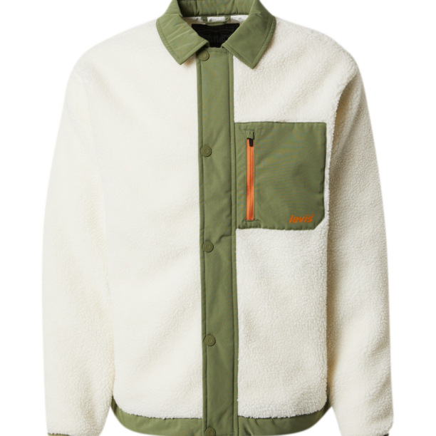 LEVI'S ® Jachetă  fleece 'Buchanan Sherpa Jacket'  verde stuf / alb