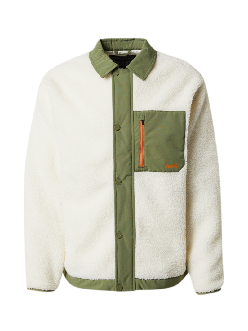 LEVI'S ® Jachetă  fleece 'Buchanan Sherpa Jacket'  verde stuf / alb