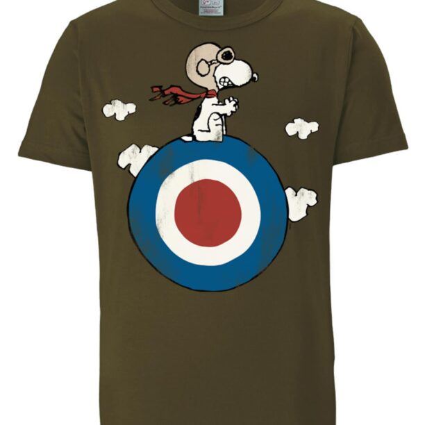 LOGOSHIRT Tricou 'Peanuts - Snoopy Pilot'  albastru / oliv / roșu / alb