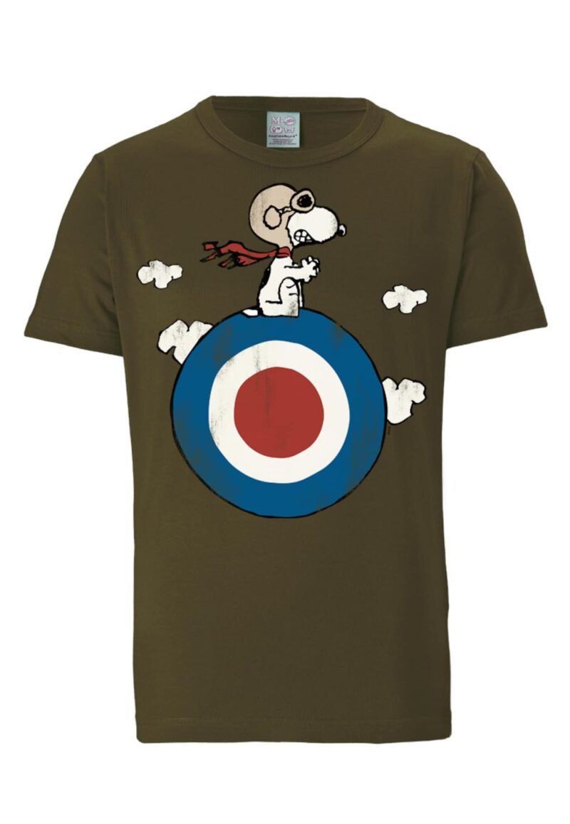 LOGOSHIRT Tricou 'Peanuts - Snoopy Pilot'  albastru / oliv / roșu / alb