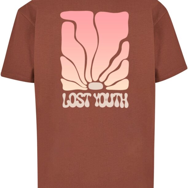 Lost Youth Tricou 'Golden Horizon '  maro / roz / alb