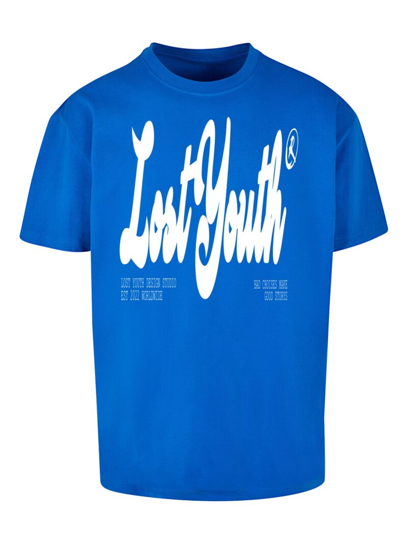 Lost Youth Tricou  albastru cobalt / alb