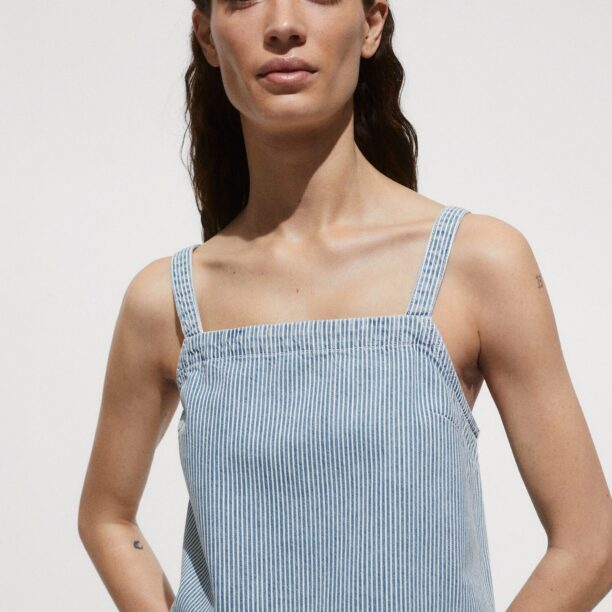 Original MANGO Top 'IBIZA'  albastru denim / alb murdar