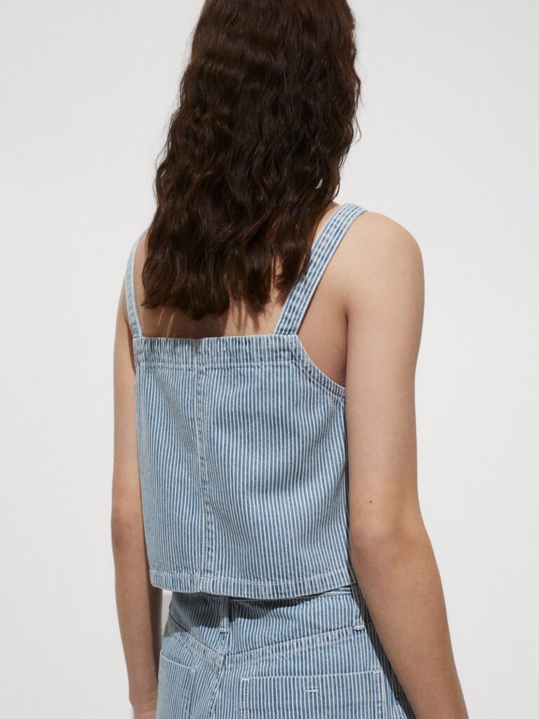 MANGO Top 'IBIZA'  albastru denim / alb murdar