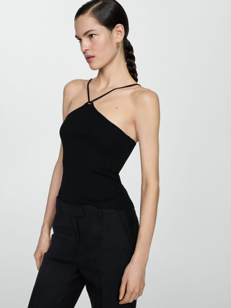 MANGO Top brodat 'ANGELINA'  negru