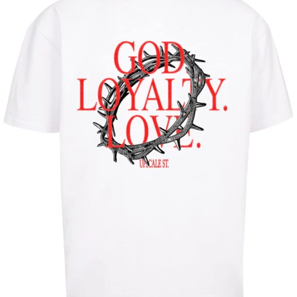 MT Upscale Tricou 'God Loyalty Love'  gri / portocaliu / alb