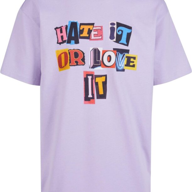 MT Upscale Tricou 'Hate it or Love it'  albastru / galben / mov deschis / portocaliu / negru