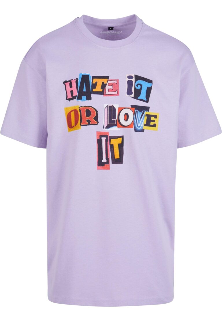 MT Upscale Tricou 'Hate it or Love it'  albastru / galben / mov deschis / portocaliu / negru