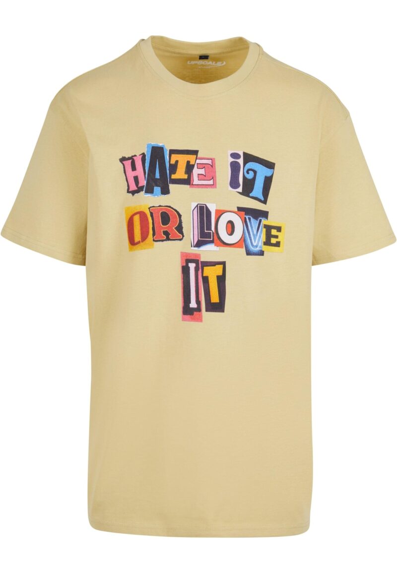 MT Upscale Tricou 'Hate it or Love it'  albastru / galben / roz / roșu