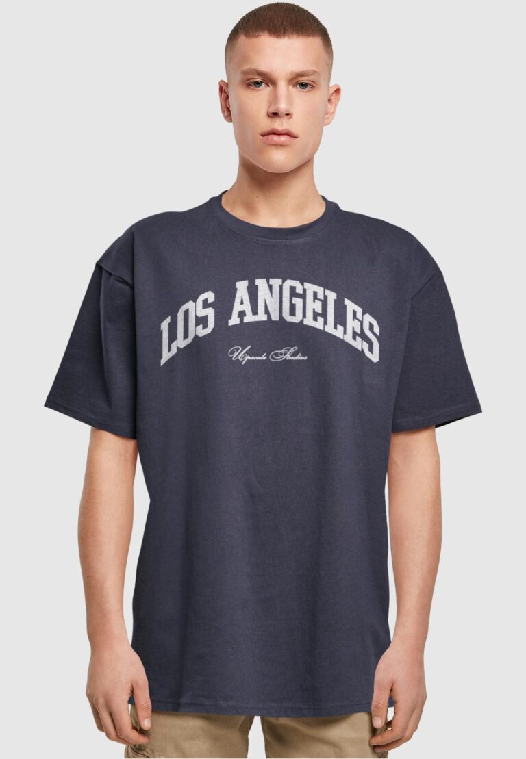 MT Upscale Tricou 'L.A. College'  albastru închis / alb preţ