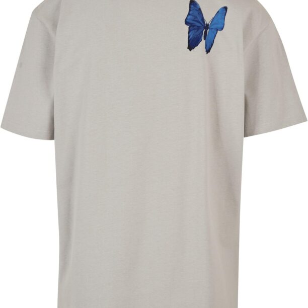 MT Upscale Tricou 'Le Papillon'  albastru / gri taupe / gri deschis / negru