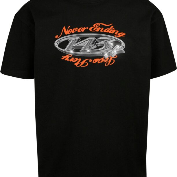 MT Upscale Tricou 'Never ending...'  gri argintiu / portocaliu neon / negru