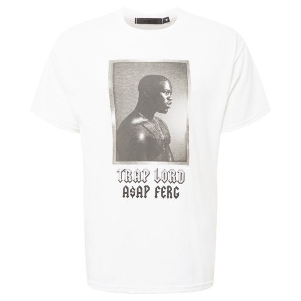 Mennace Tricou 'ASAP FERG'  gri amestecat / negru / alb murdar