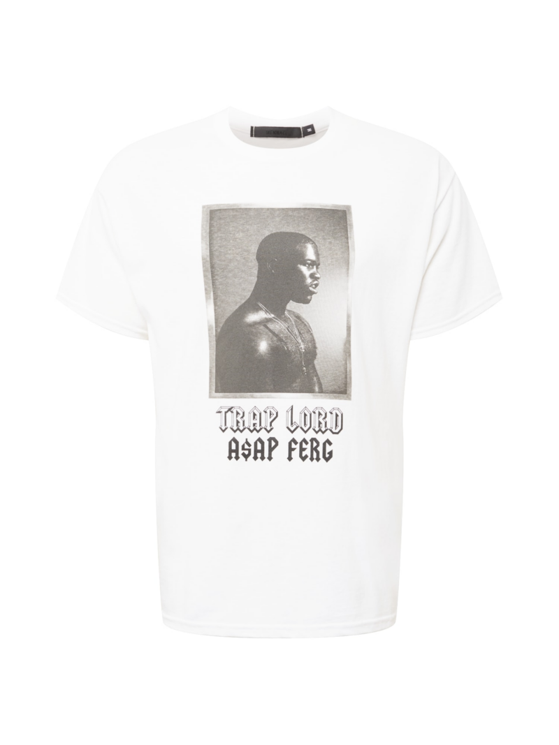 Mennace Tricou 'ASAP FERG'  gri amestecat / negru / alb murdar