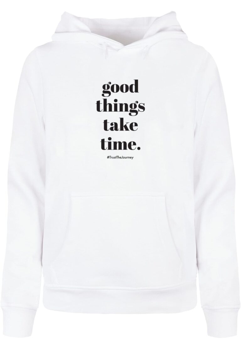 Merchcode Bluză de molton 'Good Things Take Time'  negru / alb