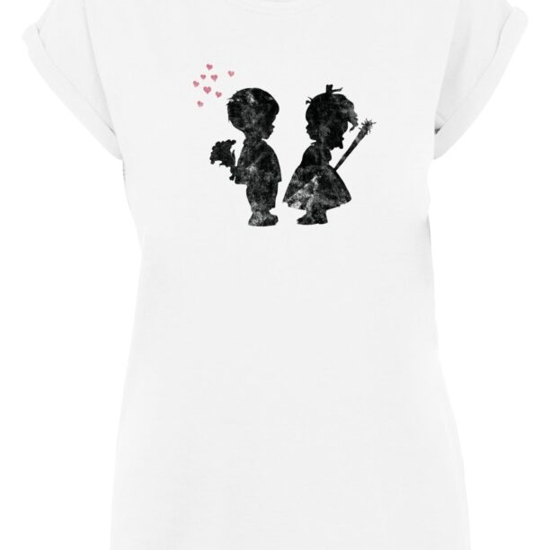 Merchcode Tricou 'Girl with a stick'  roz / negru / alb