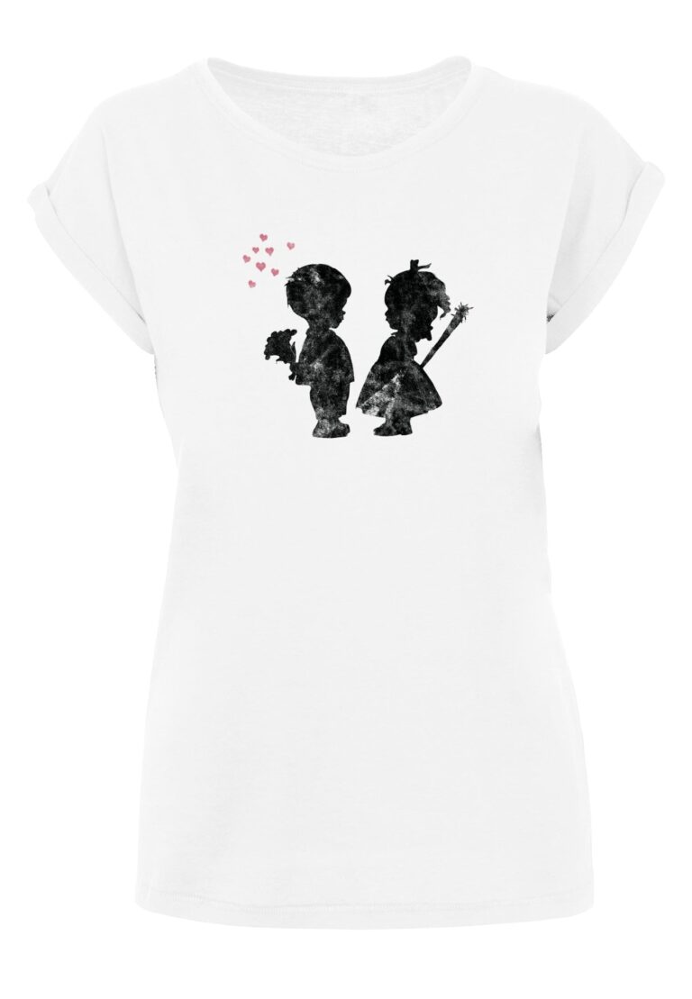 Merchcode Tricou 'Girl with a stick'  roz / negru / alb