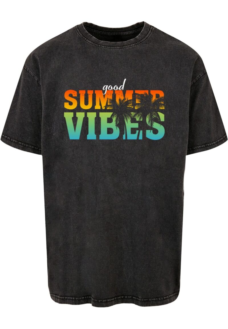 Merchcode Tricou 'Good Summer Vibes'  albastru deschis / galben / gri metalic / portocaliu