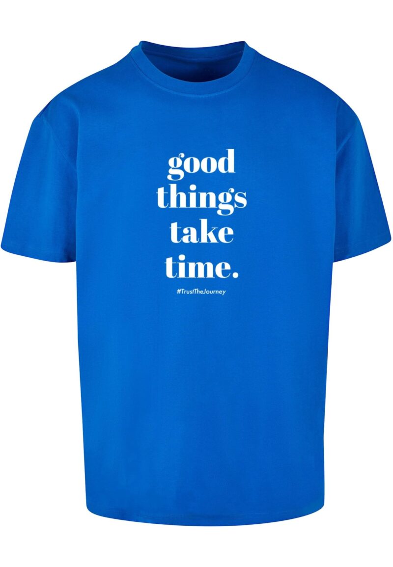 Merchcode Tricou 'Good Things Take Time'  albastru cobalt / alb