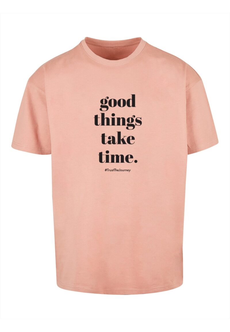 Merchcode Tricou 'Good Things Take Time'  roz pal / negru